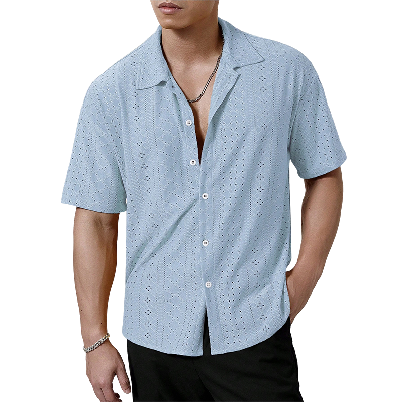 Chemise à manches courtes boutonnée ajourée pour homme