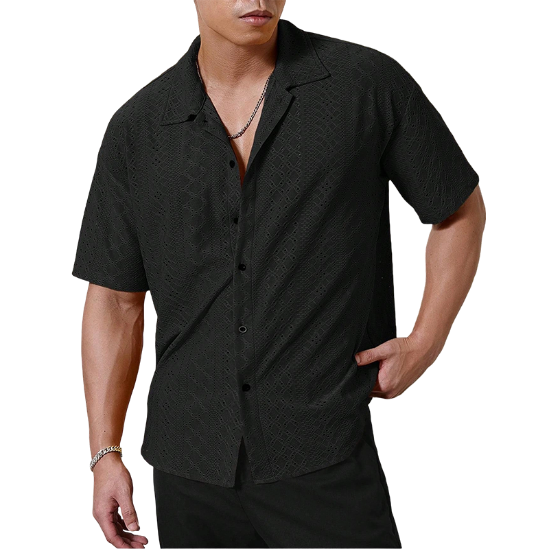 Chemise à manches courtes boutonnée ajourée pour homme
