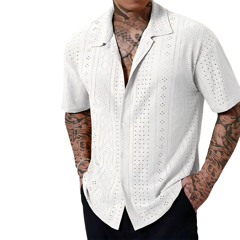 Chemise à manches courtes boutonnée ajourée pour homme