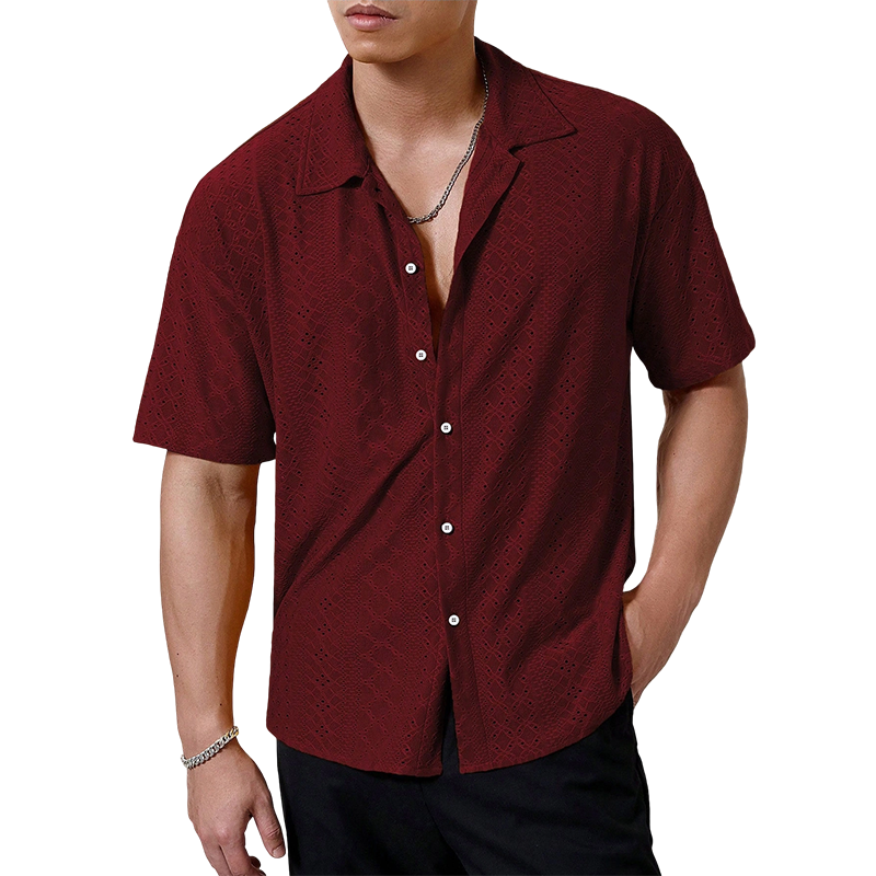 Chemise à manches courtes boutonnée ajourée pour homme