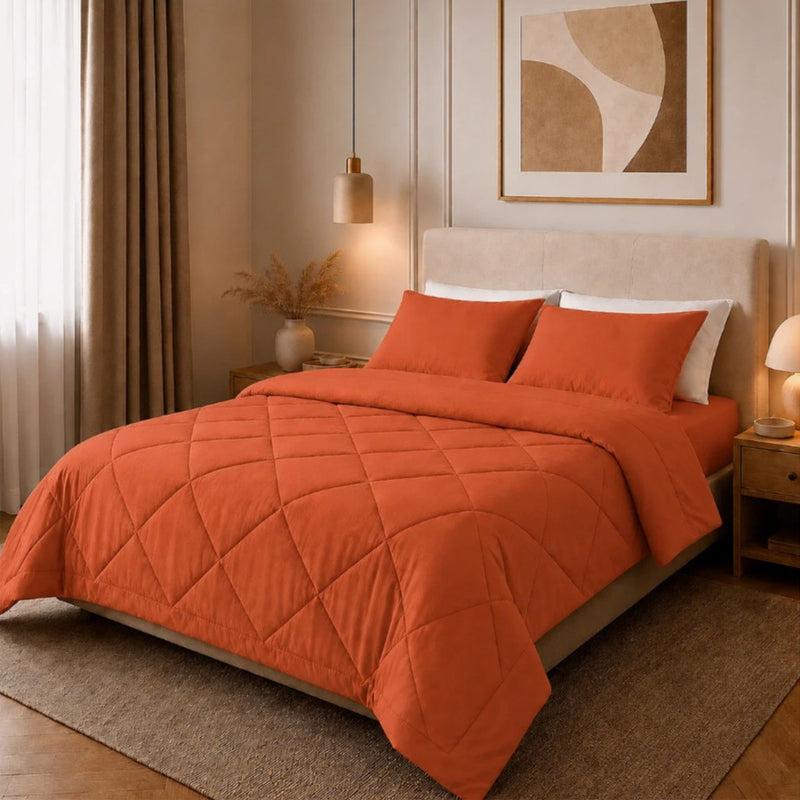 📢50 % DE RÉDUCTION !! ⏰ Ensemble de couette matelassée 3 pièces avec taies d'oreiller – Microfibre toutes saisons