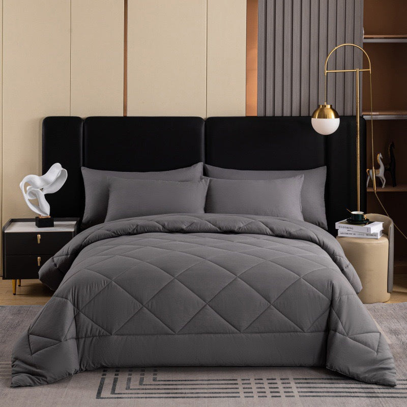 📢50 % DE RÉDUCTION !! ⏰ Ensemble de couette matelassée 3 pièces avec taies d'oreiller – Microfibre toutes saisons