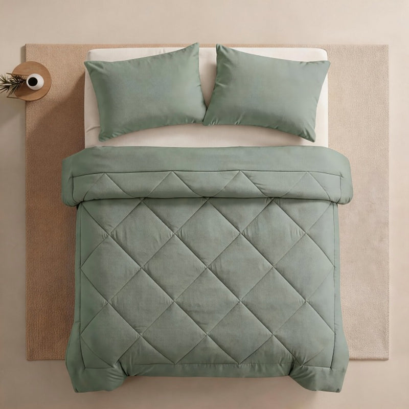 📢50 % DE RÉDUCTION !! ⏰ Ensemble de couette matelassée 3 pièces avec taies d'oreiller – Microfibre toutes saisons