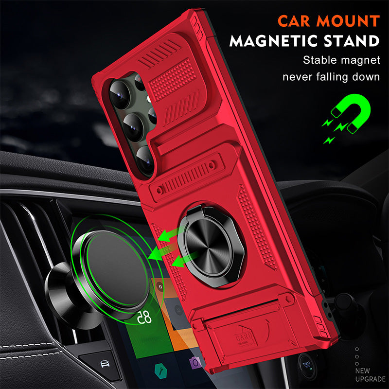 📱 Samsung-etui med kortholder og magnetisk ringstativ