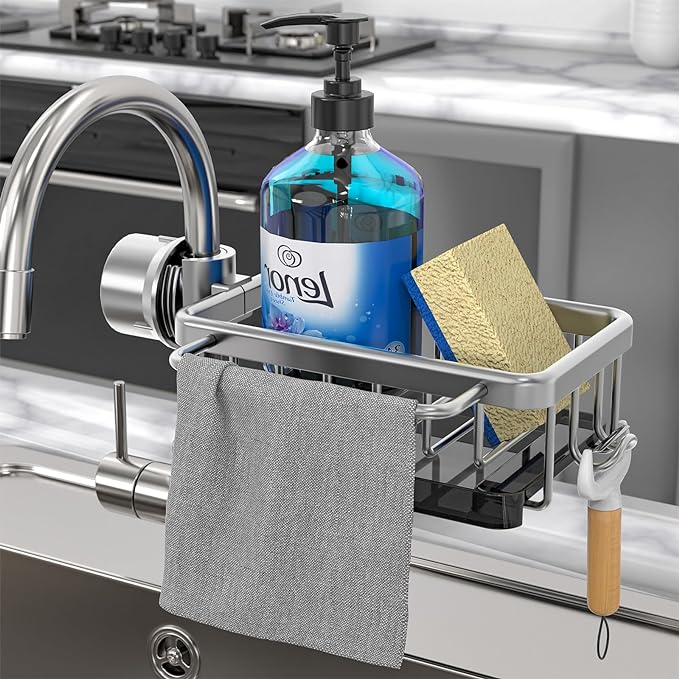 Mettez de l'ordre dans votre évier en un clin d'œil ! Support anti-rouille pour éponge de robinet