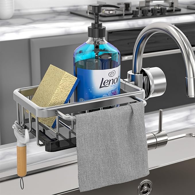 Mettez de l'ordre dans votre évier en un clin d'œil ! Support anti-rouille pour éponge de robinet
