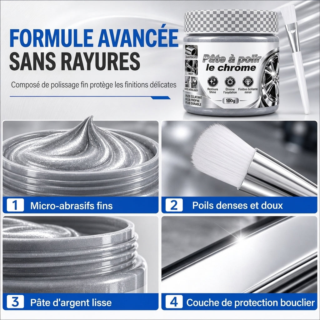 🔥 50% DE RÉDUCTION ! Pâte polissante et restauratrice pour métaux chromés avec brossette