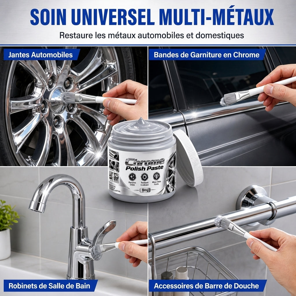 🔥 50% DE RÉDUCTION ! Pâte polissante et restauratrice pour métaux chromés avec brossette