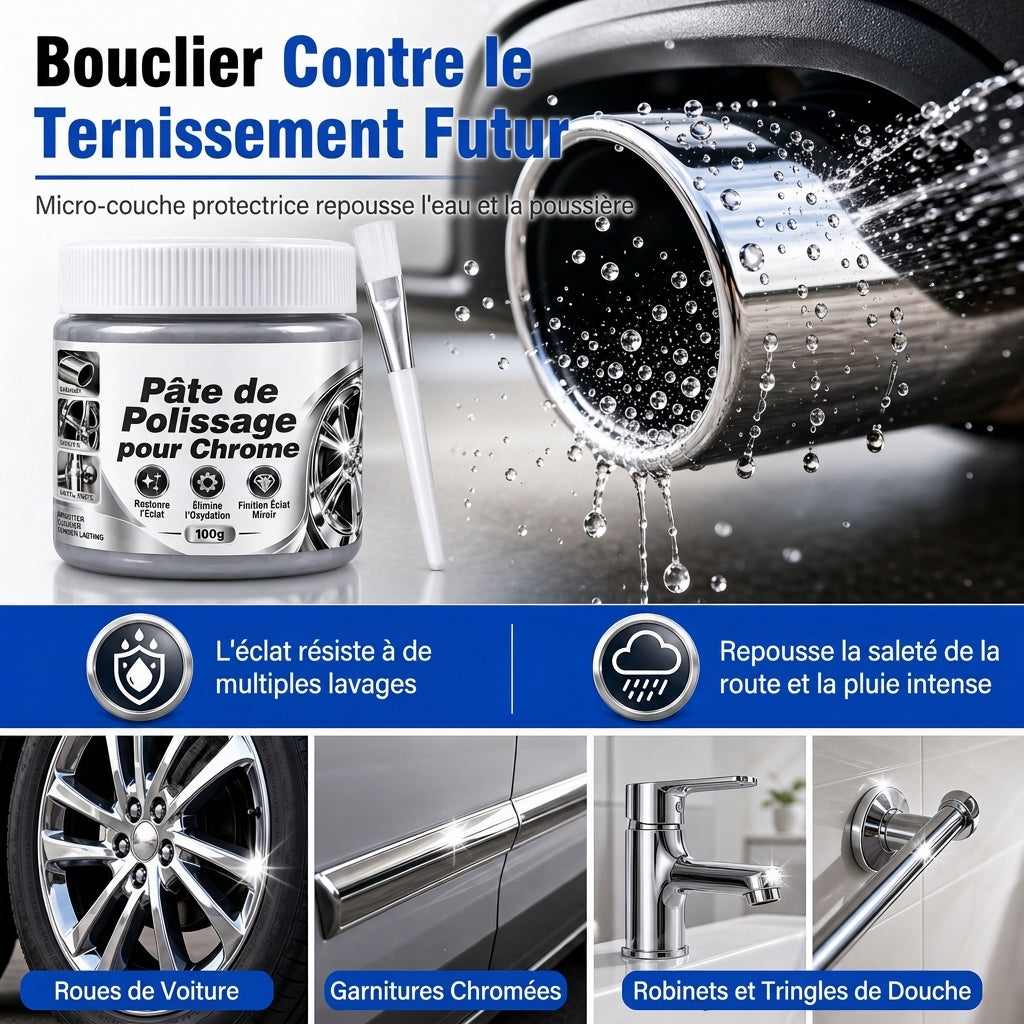 🔥 50% DE RÉDUCTION ! Pâte polissante et restauratrice pour métaux chromés avec brossette